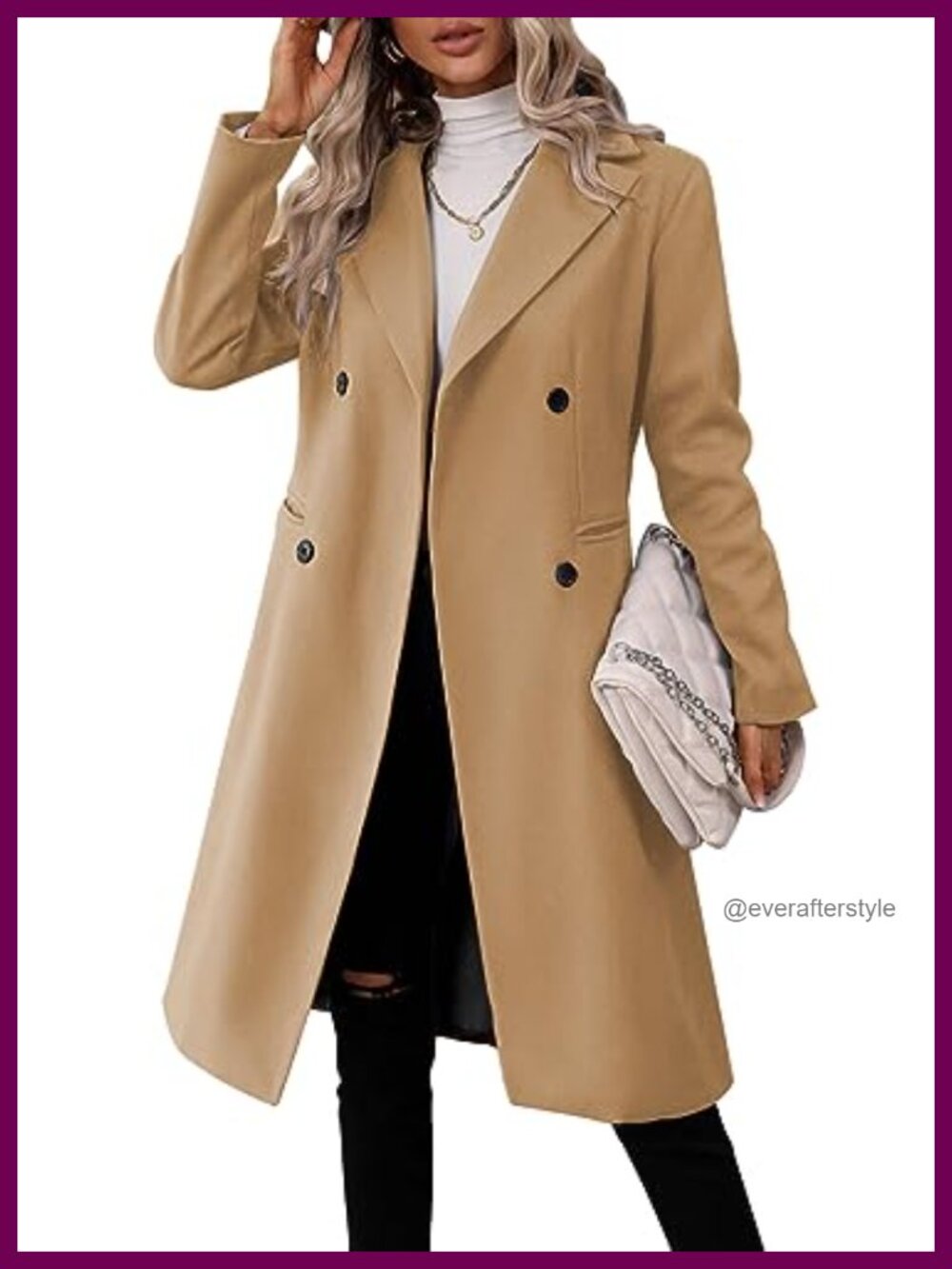 Women's Double Breasted Long Pea Coat Slim Fit Wool Blend Winter Jacket